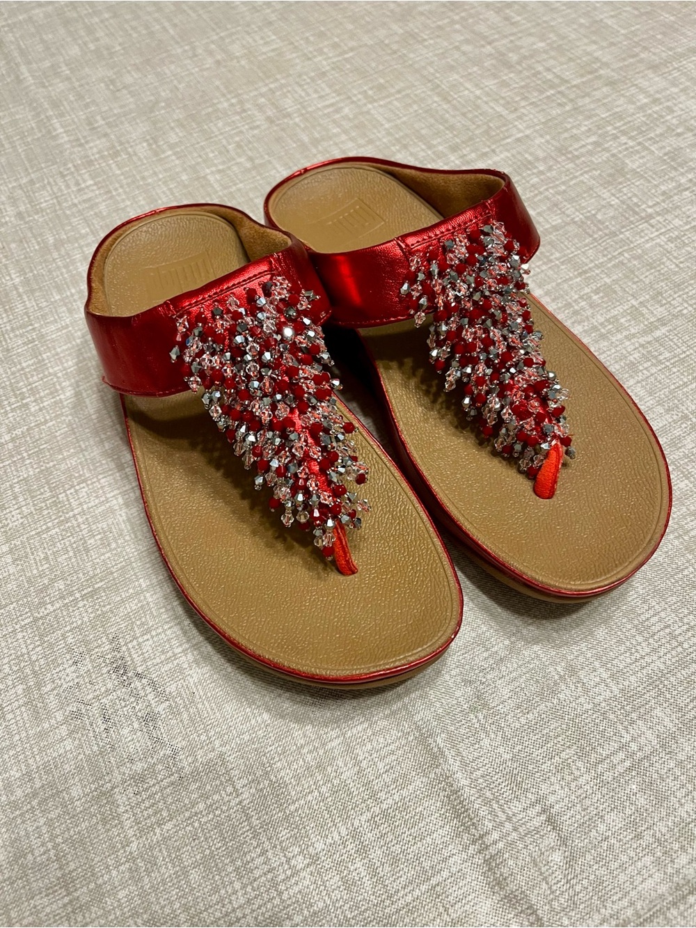 FitFlop Rumba Beaded Red Thong Slide Shoes